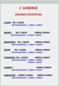 horaires de l'auberge